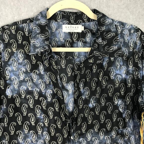 Velvet by Graham Spencer Shirt Womens Medium Blue Paisley Resort Cowgirl Western - Picture 3 of 11